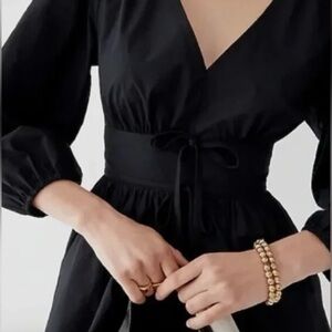 J Crew Black Cotton Long Sleeve V-Neck Tie Waist Dress Size 10 Tall